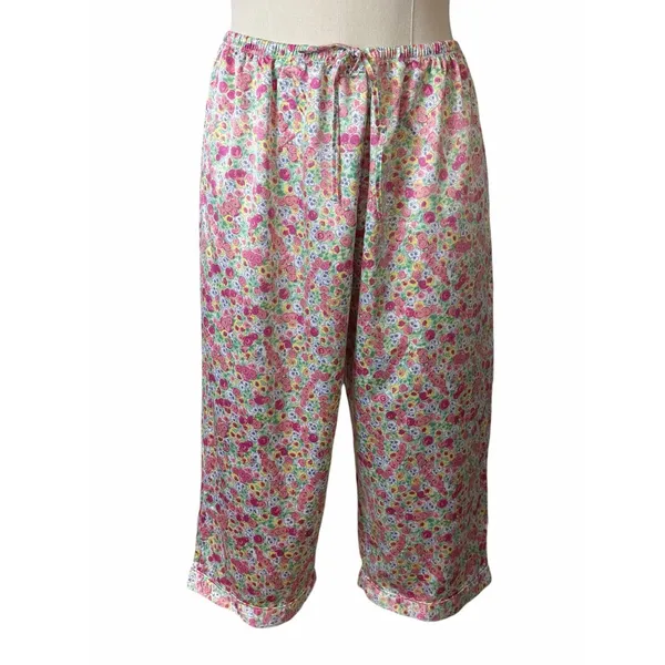 Cabernet Floral Satin Pajama Set XL Button Front Short Sleeve Lounge Sleepwear - Image 9
