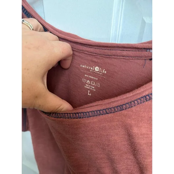 Natural Life short sleeve crewneck top in rust relaxed slub knit women's L - Image 3