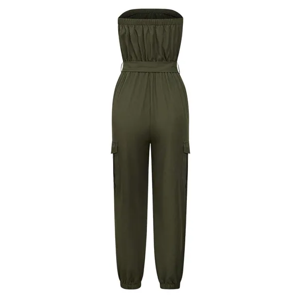 SheIn Strapless Jumpsuit With Gathered Waist And Ankle Cuffs in Green, Size M​​​ - Image 2