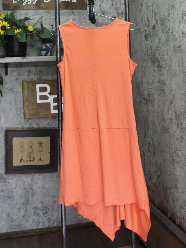 G.I.L.I. Womens Sleeveless Asymmetric Hem Knit Dress with V-neck Orange M - Image 2