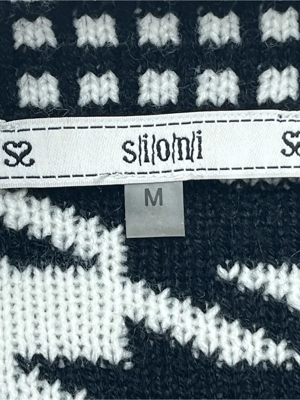 SIONI Black White Houndstooth Knit Wool Blend Cardigan Sweater Jacket Medium - Image 8