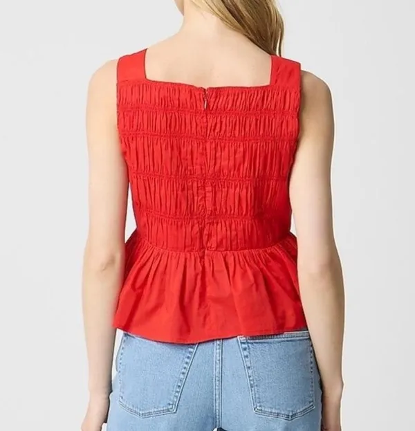 J.Crew Red Cotton Scrunch Blouse - Image 2