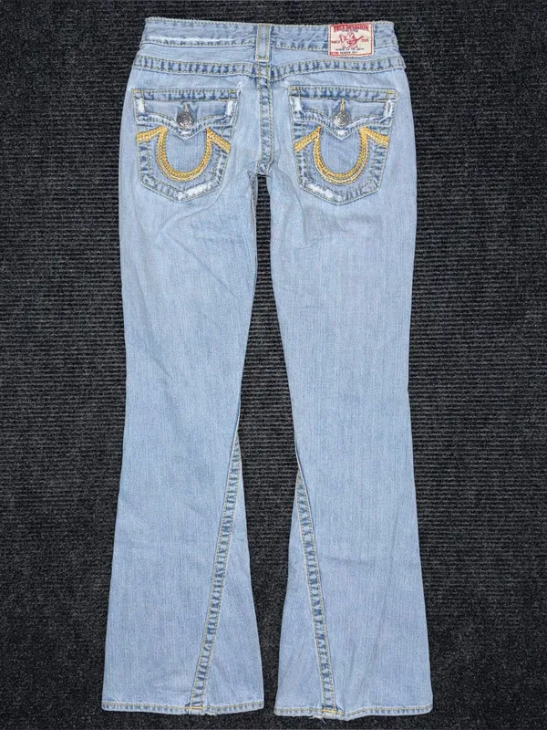 RARE Vintage True Religion Ultra Low Rise Twisted Flare Jeans Distressed 27 x 33 - Image 3