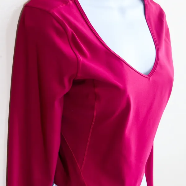 Lululemon Align V-Neck‎ Cropped Long Sleeve Top Magenta Purple Women 2 Gym Yoga - Image 13