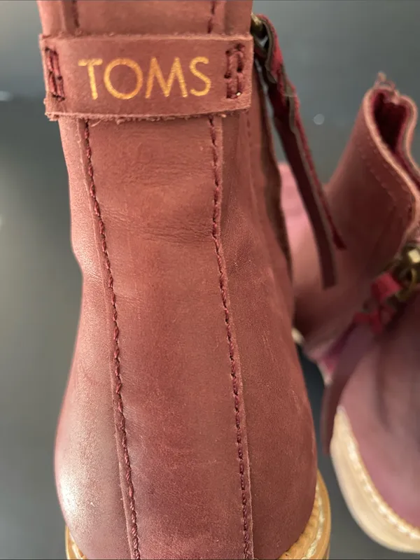 Toms Marina Leather Zip Chunky Heel Ankle Boots Plum Burgundy size 6 - Image 8