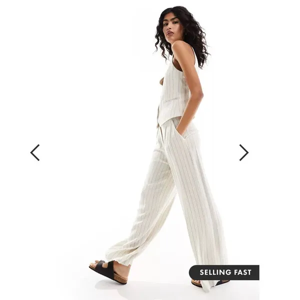 Linen Blend Pinstripe Trousers - Tall - Image 2