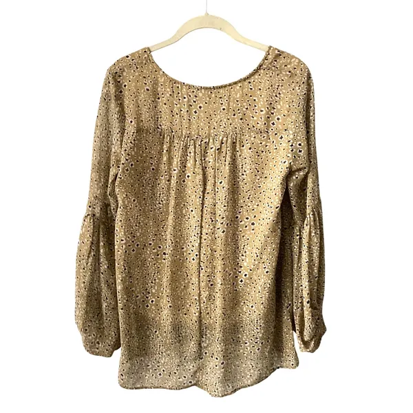 By Together Leopard Print Blouse‎ Womens Small Tan Boho Lace Up Balloon Sleeve - Image 5