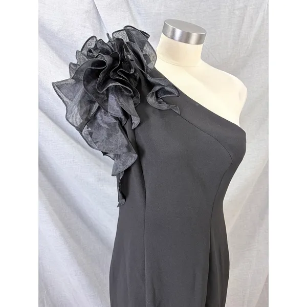 NWT Aidan Mattox Black One Shoulder Ruffle Cocktail Dress Sz‎ 10 - Image 7