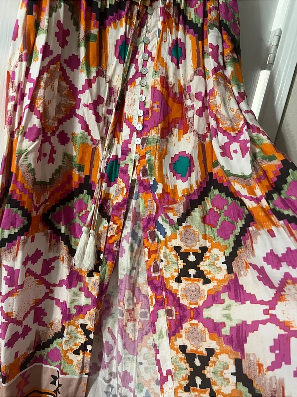 Boho Off-Shoulder Smocked in Pink & Orange - Image 3