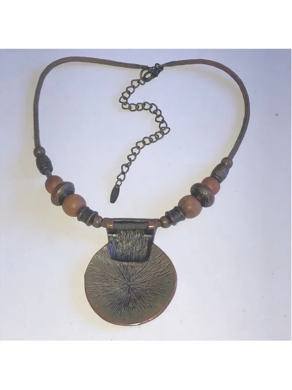 VCLM Aged Metal Brown Beaded Boho Pendant Necklace - Image 6
