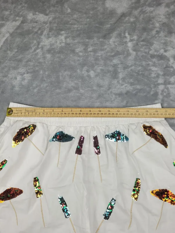Queen of Sparkles 2 Piece Crop Top Shorts Set White Sequin XL Coctail Umbrellas - Image 14