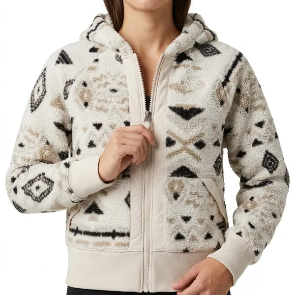 North Face Cream Black Aztec Pattern Fleece Full Zip Hoodie Jacket Women's sz S - Image 2