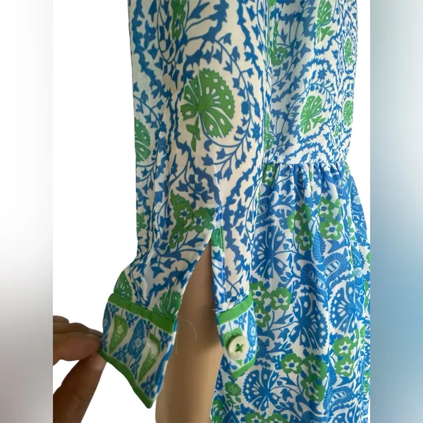 Gretchen Scott Designs Blue and Green Long Sleeve Dress - Image 4