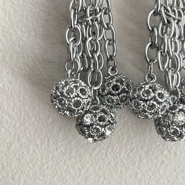 Dangle Earrings Silver Tone Chains Openwork Filigree Balls Fashion Jewelry 3.5in - Image 4