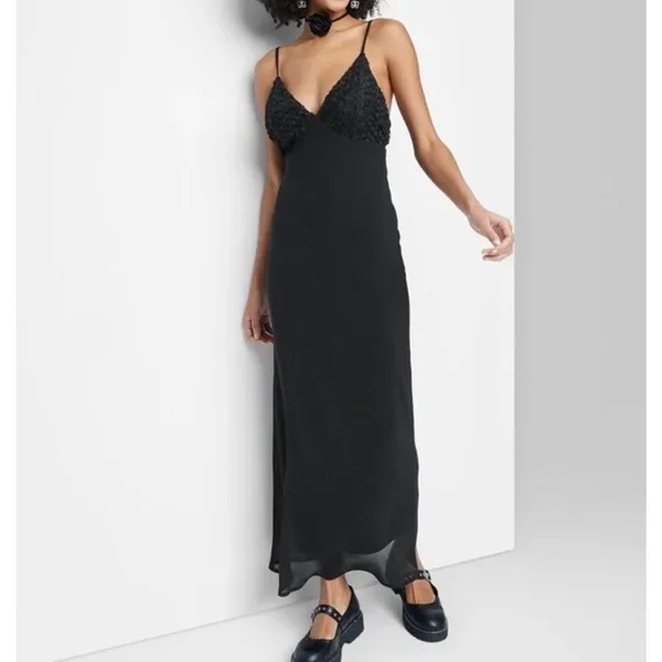 Wild Fable Black Floral Maxi Dress Open Back Tie Women’s Size S NWT - Image 8