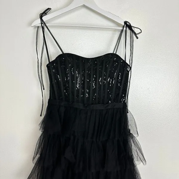 MAC DUGGAL Sequin Bustier Tier Tulle Gown in Black Size US 6 - Image 4
