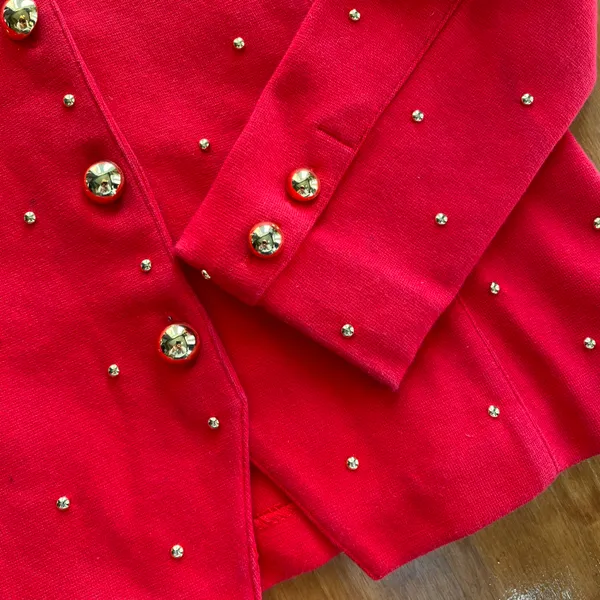 Vintage 80s Gold Studded Red Jacket - Image 3