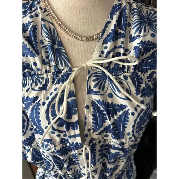 H&M blue and white dress slowly oversized summer dress Greece vacation sz small - Image 3