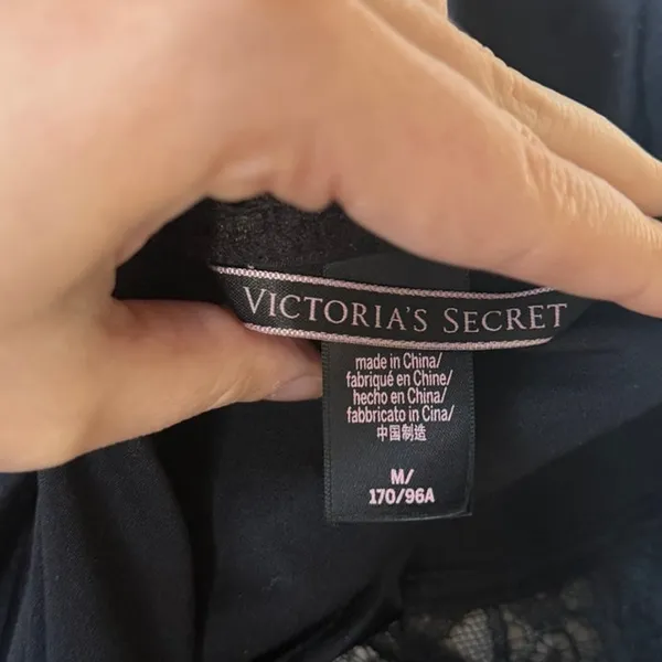 Victoria Secret Black Satin Sheer Lace Open Back Slip Nightie Whimsygoth Witchy - Image 4