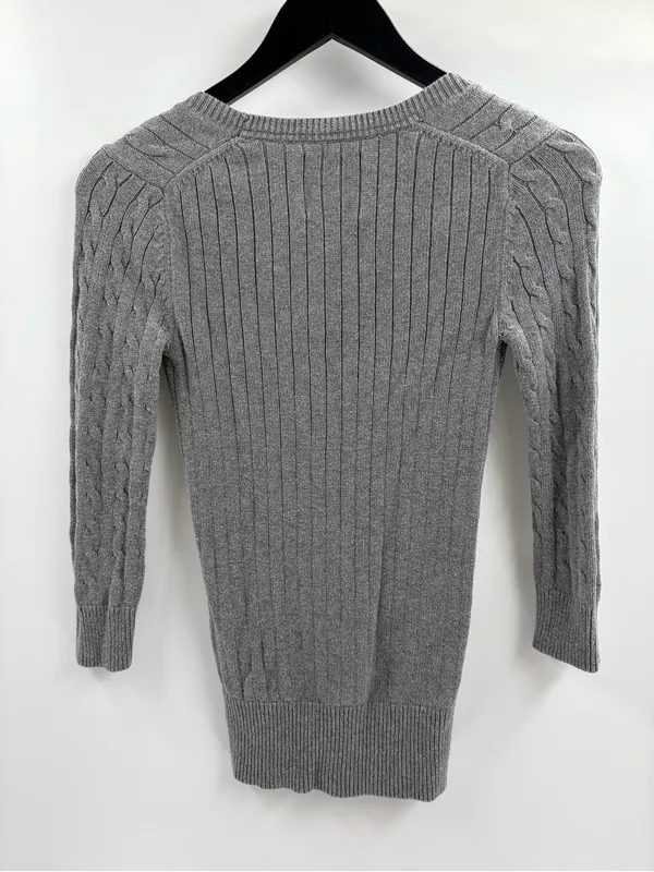 American Eagle y2k 90s 2000s grey long sleeve cable knit sweater size small - Image 7