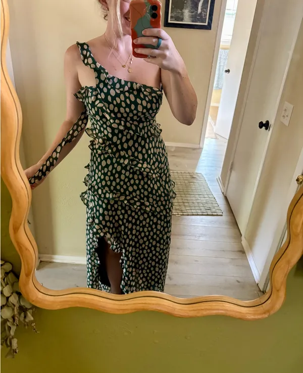 Anthropologie Green formal polka dot maxi dress - Image 3