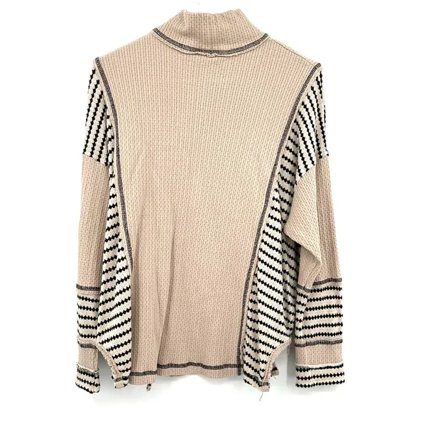 Miss Me Size‎ Small Sweater Cream Black Stripe Turtleneck Batwing Oversized Knit - Image 2