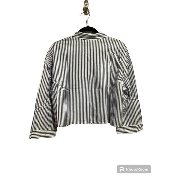 Everlane Womens Size M Blue White Striped Button Crop Cotton Woven PJ Top - Image 3