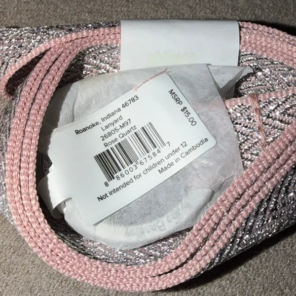 Vera Bradley Rose Quartz Silver Metallic Chevron Lanyard 26805-M97 New - Image 3