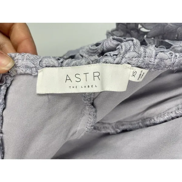 ASTR Purple Lilac Crochet Lace Off Over The Shoulder Mini Dress Size‎ XS - Image 7