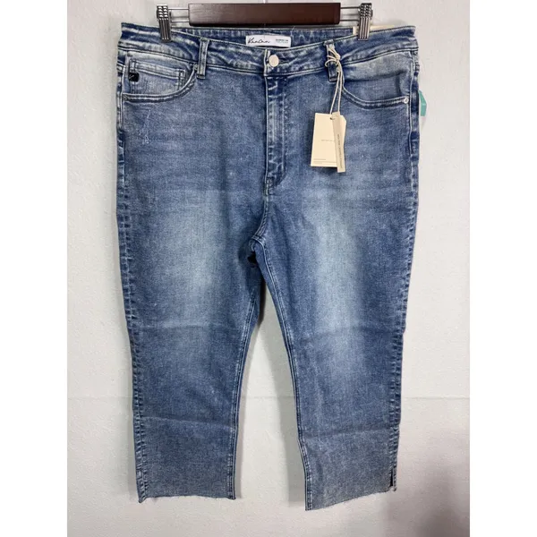 KanCan Women's High Rise Cropped Straight Jeans Raw Hem Denim 33x25 New‎ - Image 7