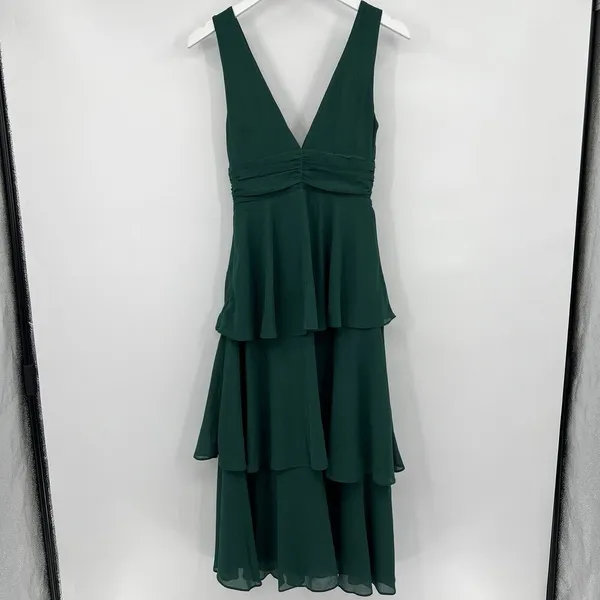 Lulus‎ Celebration Time Emerald Green Sleeveless Tiered Midi Dress Size XS - Image 6