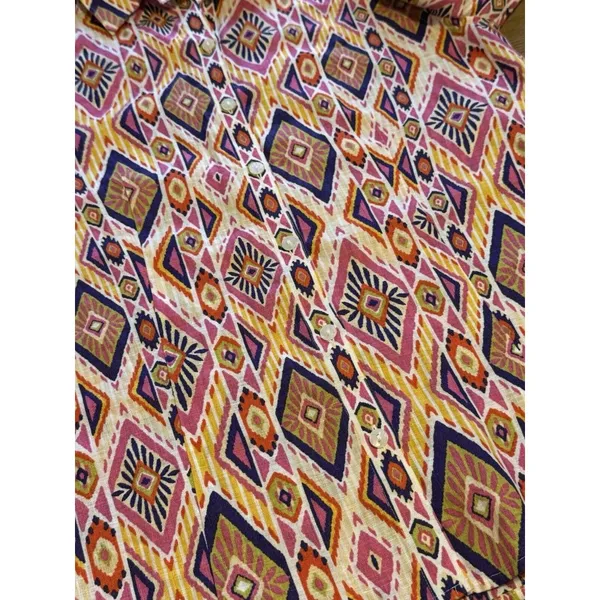 Chicos‎ Womens Size 0 Linen No Iron Button Up Shirt 3/4 Sleeve Aztec Colorful - Image 6