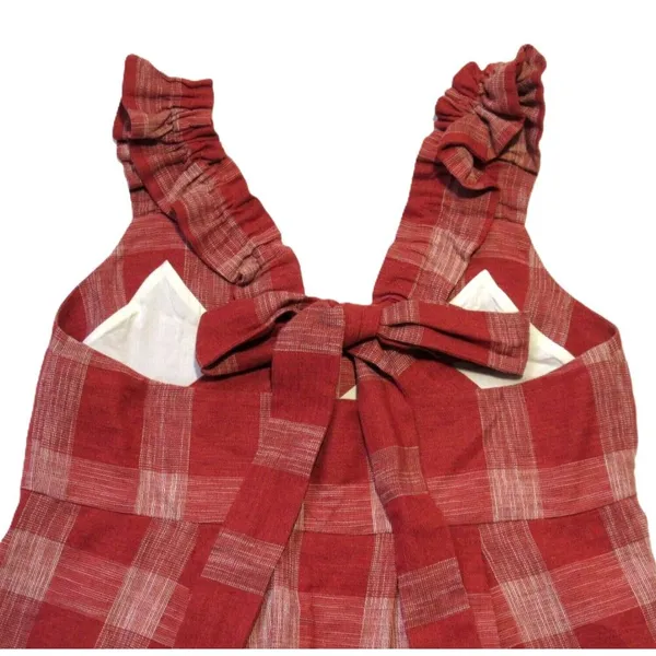 Sézane NWT Lizon in Ocre Ecru Plaid Tie Back Pleated Linen Dress 40 / US 8 - Image 7