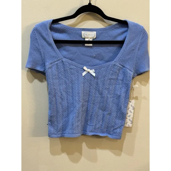 The Prairie‎ By Racheal Ashwell Babydoll Tee Textured Blue Boho Size Large - Image 2