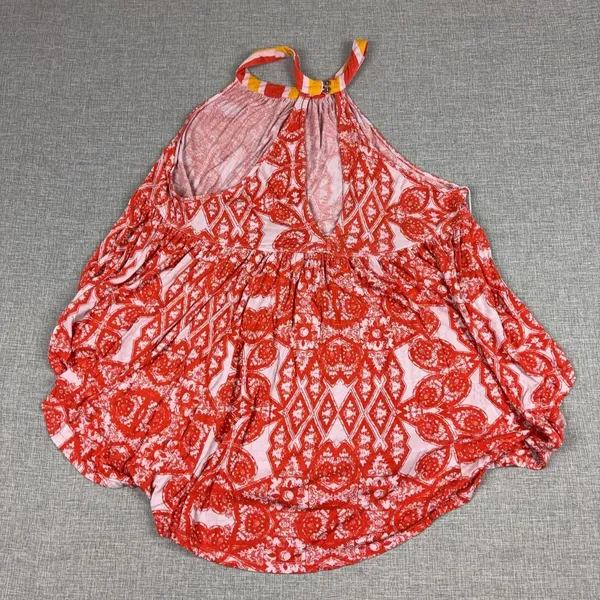 Free People Tank Tunic Womens M Red Paisley Halter Keyhole Lightweight - Image 9