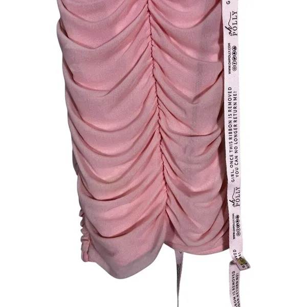 NWT Oh Polly Ruched Mesh Solid Mini Dress Blush Pink Coquette Keyhole Size 2 - Image 3