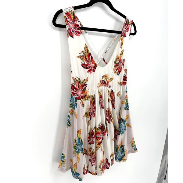 Free People Mini Dress Floral Two Tone S White Boho Tropical Strappy Sun Dress - Image 2