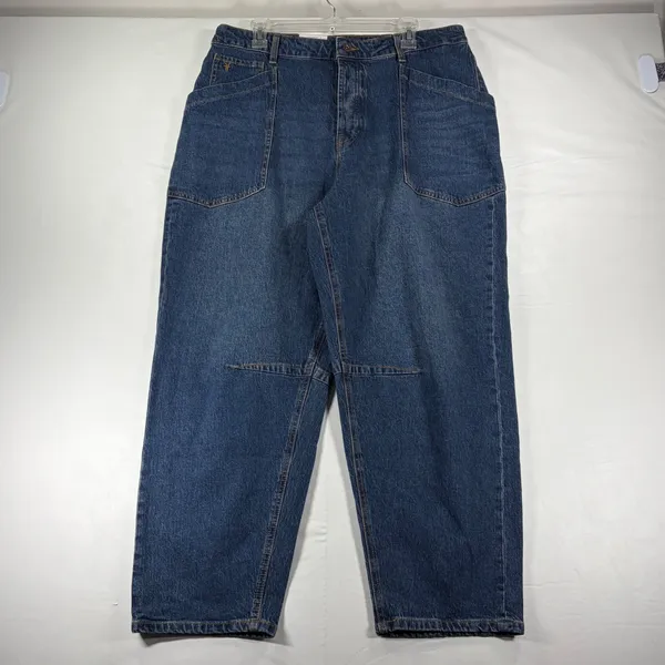 Frye Barrel Jean Medium Wash Floral Laser Etched Wide Leg Denim Pants 12 NEW - Image 2