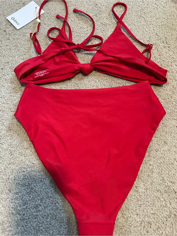 NWT Quince knotted high leg bikini set cherry red - Image 4