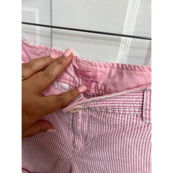 Lilly Pulitzer Shorts Women's Size 12 Pink Buttercup Scalloped‎ Seersucker - Image 4