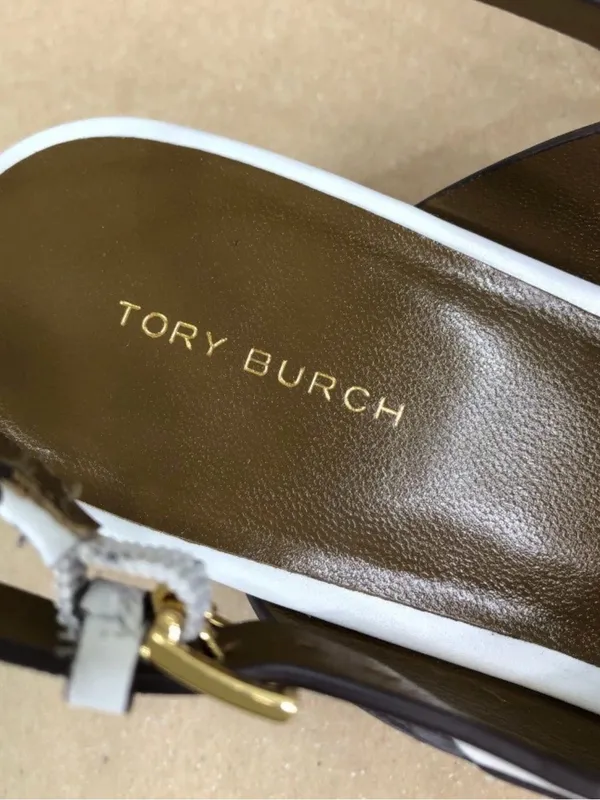 Tory Burch Miller Slingback Logo Block Heel Sandal US 9 Cloud White Leather - Image 5