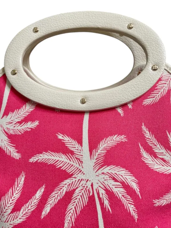 Kate Spade Vintage Hot Pink Monkey Palm Tote Bag w Oval Handles Noel Dot Stamped - Image 5