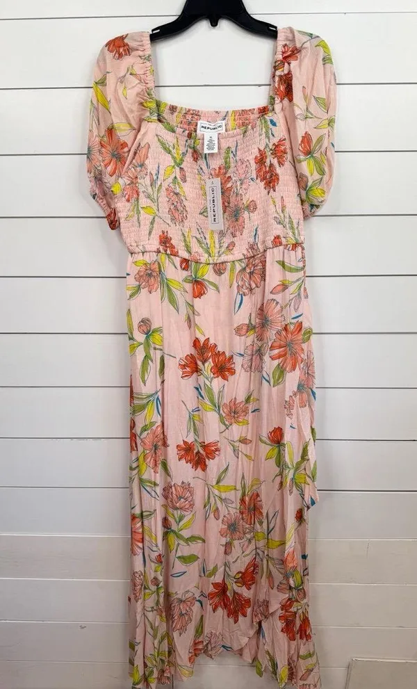 For The Republic Womens Size L Pink Floral Maxi Dress Smocked Off The Shoulder - Image 2