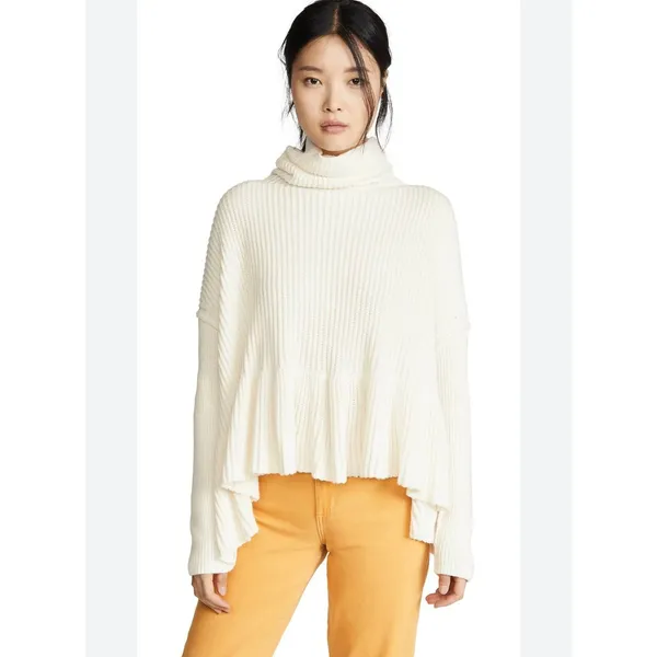 Free People Layer Cake Cable Knit Cream Tiered Ruffle Chunky Sweater Medium - Image 2