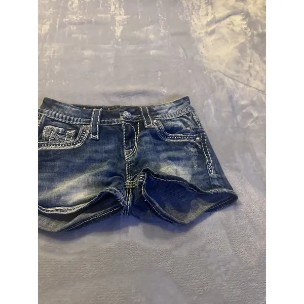 Rock Revival Kai Sequin & Rhinestone Bling Jean Shorts - Size 25 - Image 4