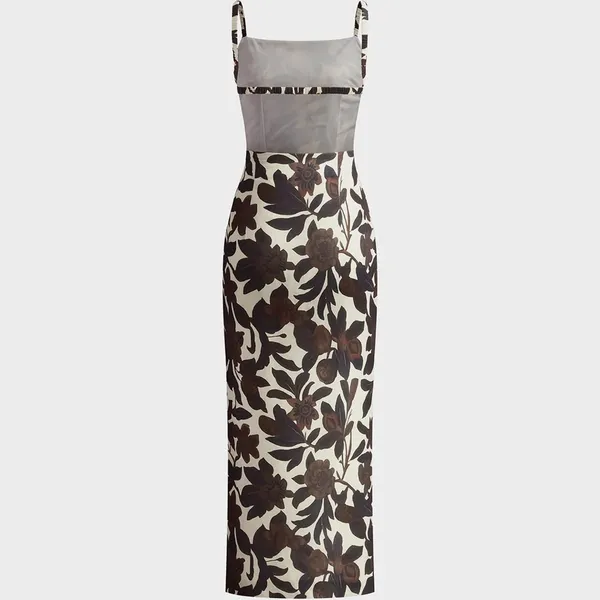 Commense Backless Print Split Zipper Dress size L Brown Size L - Image 2