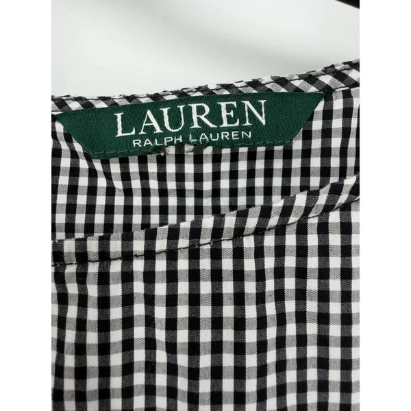 Lauren Ralph Lauren Blouse Gingham Black White Embroidered Bell Sleeve Top M/L - Image 8