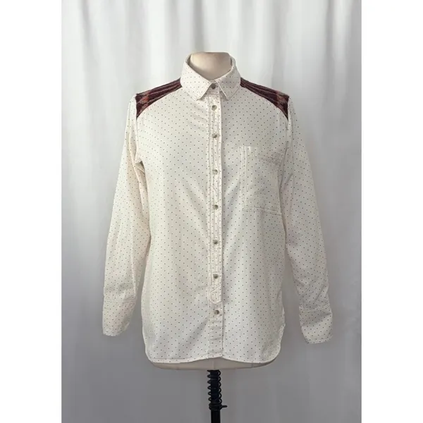 FREE PEOPLE Mixed Media Sage Buttondown Shirt Wool Western Polka Dot‎ Medium - Image 2