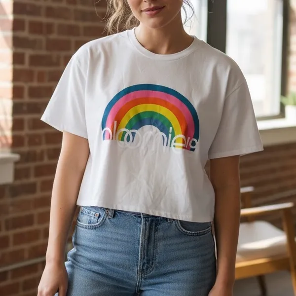 Bloomies‎ White Rainbow Graphic Crew Neck T Shirt Size M Made in USA - Image 3