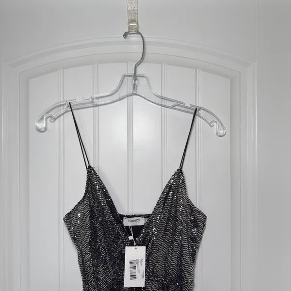 Flounce Club London Wrap Mini Size 10 Dress Metallic Y2K Indie Sleaze Retro - Image 6